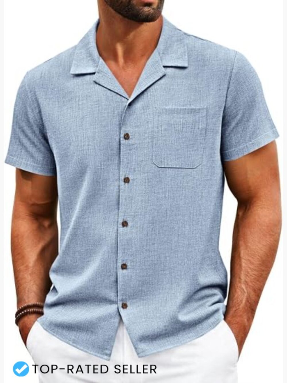 Mens Cuban Collar Short Sleeve Button Down Shirt Classic Casual Summer Top with